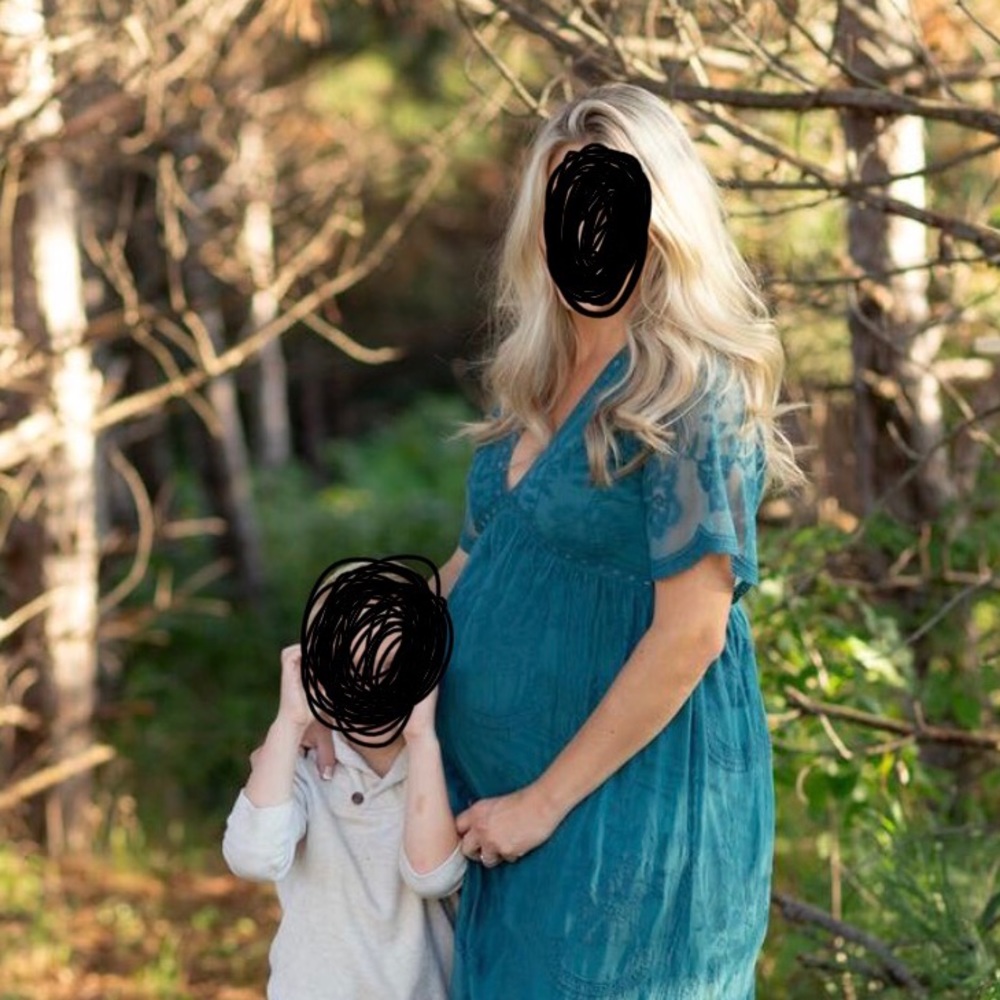Pink blush Maternity lace overlay dress teal Large